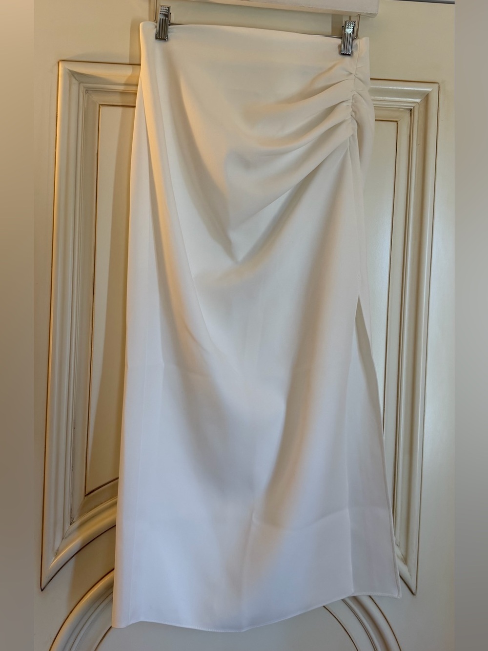 Zara Cream Midi Skirt with Side Ruching
